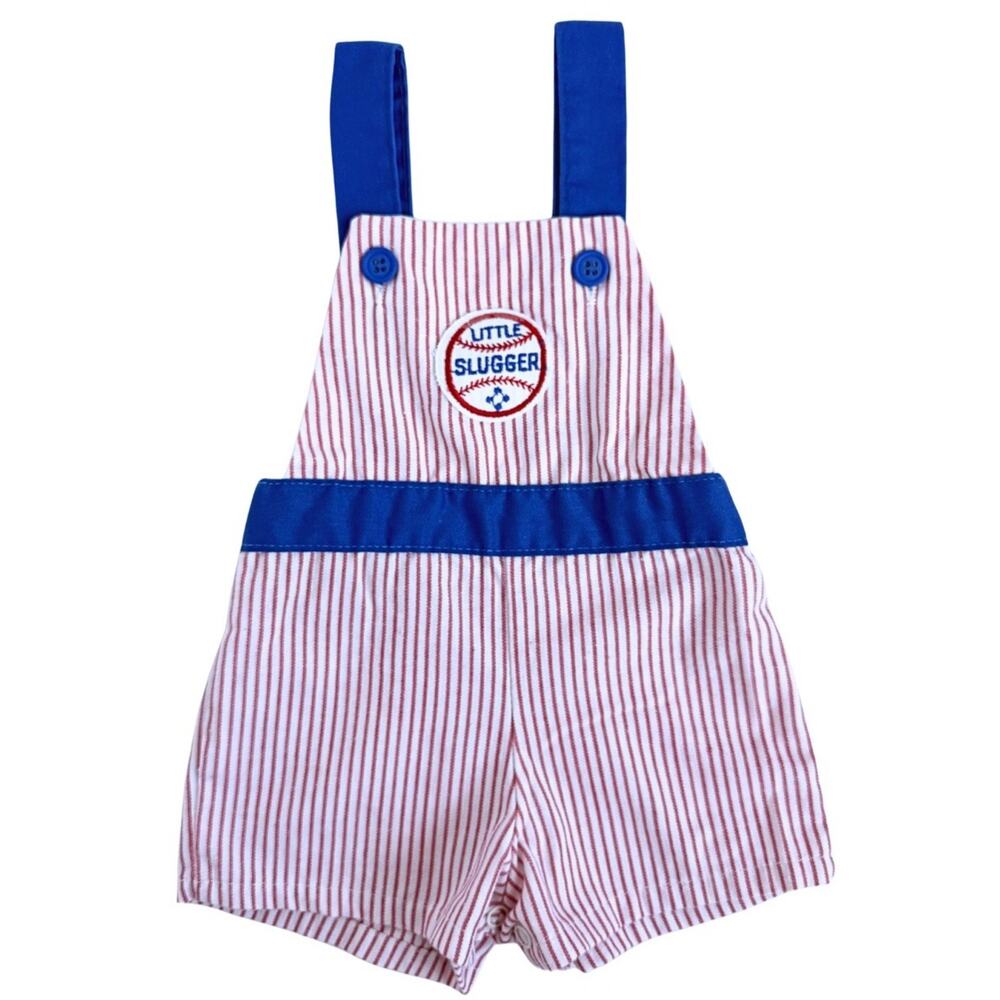 Vintage Win Sprirts Baby Baseball Overalls 12M Little Slugger USA Romper